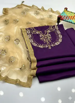 3 Pcs Women's Unstitched Mirror Work Suit thumbnail 13