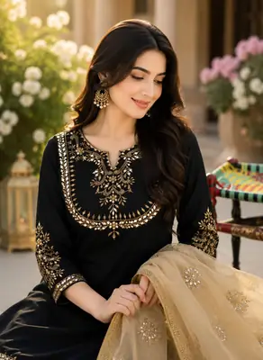 3 Pcs Women's Unstitched Mirror Work Suit
