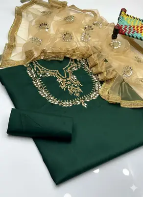 3 Pcs Women's Unstitched Mirror Work Suit thumbnail 6