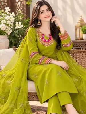 3 Pcs Women's Unstitched Hand Work Suit
