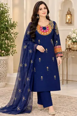3 Pcs Women's Unstitched Gota Work Suit