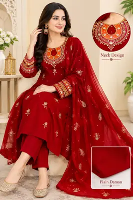 3 Pcs Women's Unstitched Gota Work Suit