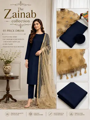 party dress 3Pcs Unstitched Plain Suit katan shirt & trouser