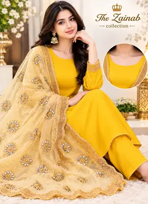 party dress 3Pcs Unstitched Plain Suit katan shirt & trouser