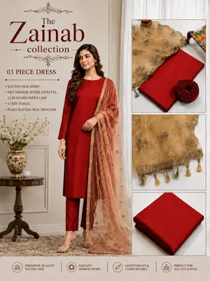 party dress 3Pcs Unstitched Plain Suit katan shirt & trouser