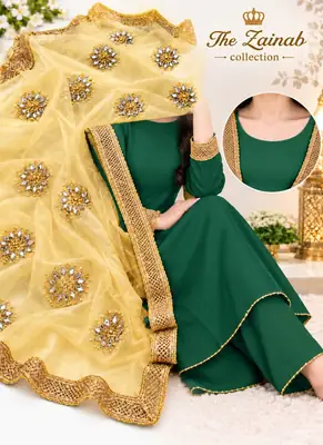party dress 3Pcs Unstitched Plain Suit katan shirt & trouser