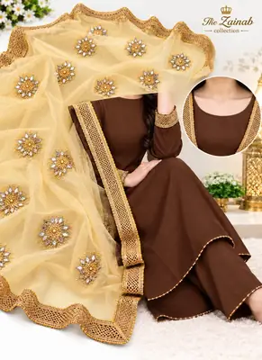 party dress 3Pcs Unstitched Plain Suit katan shirt & trouser