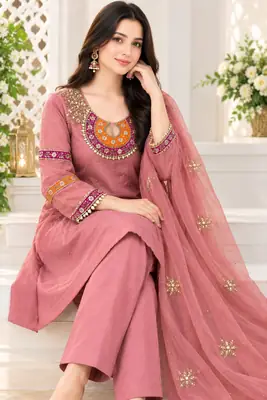party dress 3Pcs Unstitched Plain Suit katan shirt & trouser