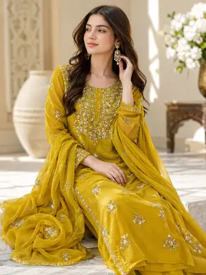 2 Pcs Women's Unstitched Gota Work Suit