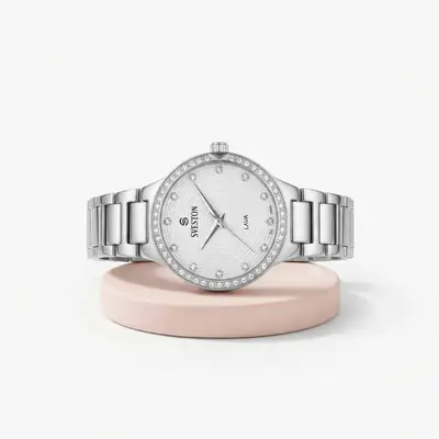 Women's Rose Gold Crystal Watch with Bracelet Strap