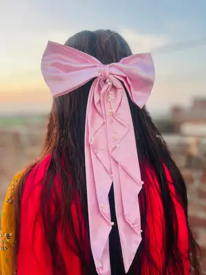Medium Length Hair Bow Pink Color