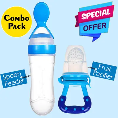 Combo Pack Baby Spoon Feeder 90ml Bottle With Baby Fruit Pacifier