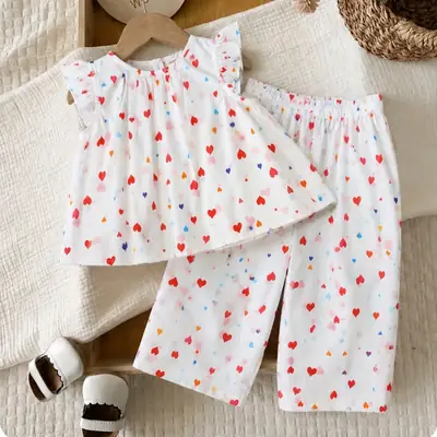 2 Pcs Girl's Printed Lawn Top with Trouser