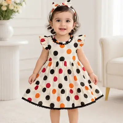 2 Pcs Baby Girl's Lawn Printed Frock and Shorts