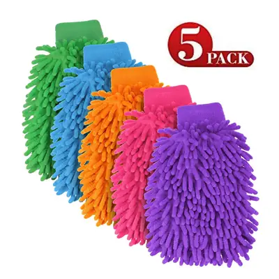 (Pack of 5) Double-sided Microfiber Washable Cleaning Gloves