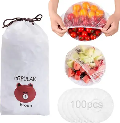 100 PCs Transparent Reusable Plastic Food Cover 