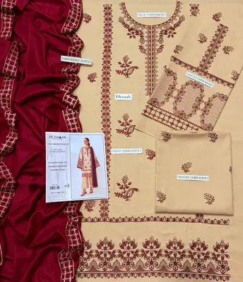 3 Pcs Women's Unstitched Embroidered Suit thumbnail 3