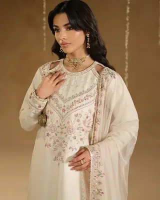 3 Pcs Women's Unstitched Sequins Embroidered Suit thumbnail 2