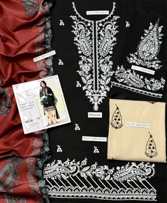 3 Pcs Women's Unstitched Embroidered Suit thumbnail 3