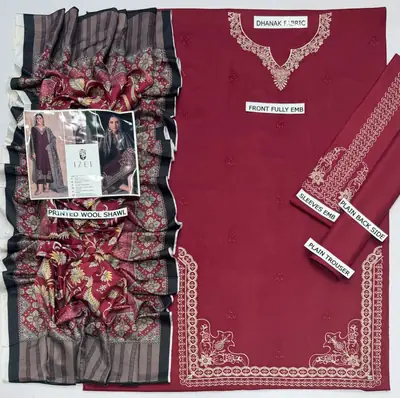 3 Pcs Women's Unstitched Embroidered Suit thumbnail 6