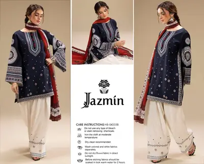 3 Pcs Women's Unstitched Embroidered Suit