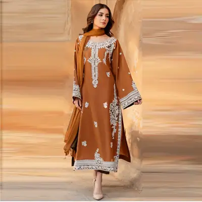 3 Pcs Women's Unstitched Embroidered Suit