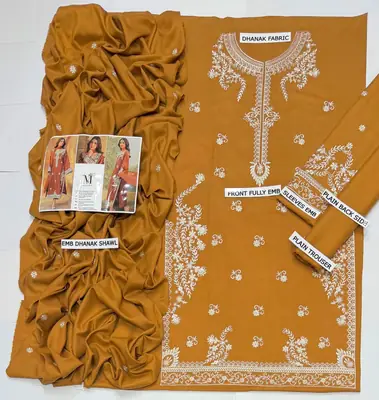 3 Pcs Women's Unstitched Embroidered Suit thumbnail 3