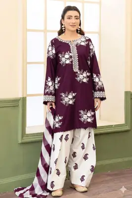 3 Pcs Women's Unstitched Embroidered Suit