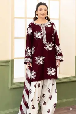 3 Pcs Women's Unstitched Embroidered Suit