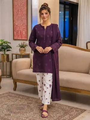 3 Pcs Women's Unstitched Embroidered Suit breeza collection limited edition very trendy high demand  thumbnail 3
