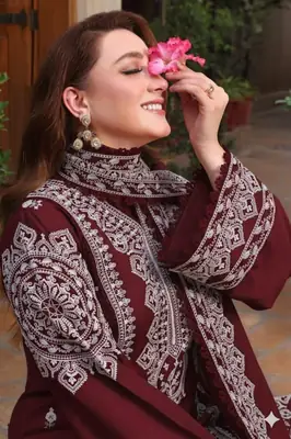 3 Pcs Women's Unstitched Embroidered Suit with wool shwl