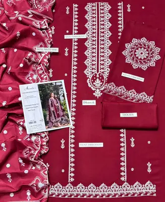 3 Pcs Women's Unstitched Embroidered Suit with wool shwl thumbnail 3