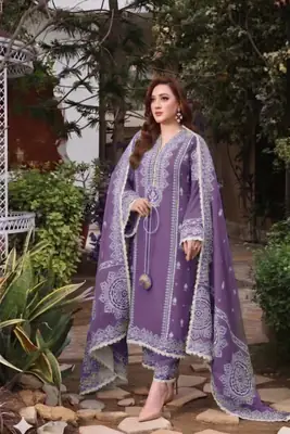 3 Pcs Women's Unstitched Embroidered Suit with wool shwl