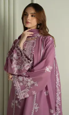 3 Pcs Women's Unstitched Sequins Embroidered Suit most demanding hit code lalic color with wool shawl 