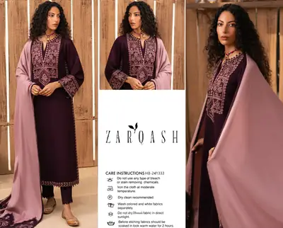 brand zarquish 3 Pcs Women's Unstitched Embroidered Suit with danak heavy shwal with patchwork brand  thumbnail 4
