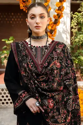 3 Pcs Women's Unstitched Embroidered Suit *BRAND: BAREEZ'E code Hb thumbnail 2