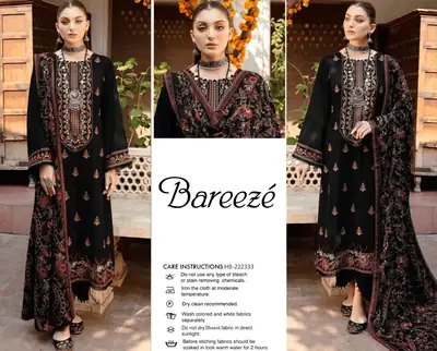 3 Pcs Women's Unstitched Embroidered Suit *BRAND: BAREEZ'E code Hb thumbnail 4