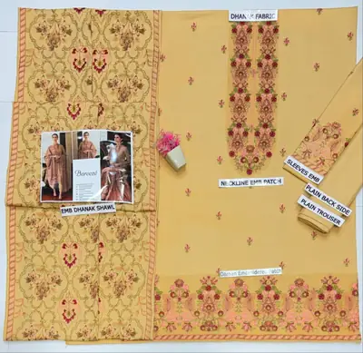 3 Pcs Women's Unstitched Embroidered Suit *BRAND: BAREEZ'E code hb thumbnail 5