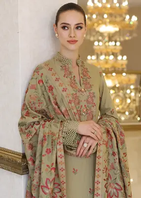 3 Pcs Women's Unstitched Embroidered Suit *BRAND: BAREEZ'E code hb thumbnail 3