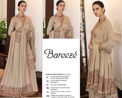 3 Pcs Women's Unstitched Embroidered Suit *BRAND: BAREEZ'E code hb thumbnail 3