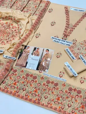 3 Pcs Women's Unstitched Embroidered Suit *BRAND: BAREEZ'E code hb thumbnail 4