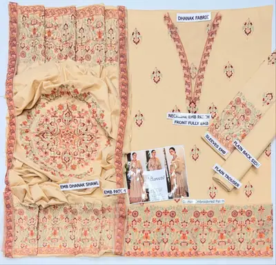 3 Pcs Women's Unstitched Embroidered Suit *BRAND: BAREEZ'E code hb thumbnail 6