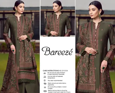 3 Pcs Women's Unstitched Embroidered Suit *BRAND: BAREEZ'E code hb thumbnail 3