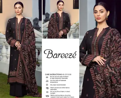 3 Pcs Women's Unstitched Embroidered Suit *BRAND: BAREEZ'E code hb thumbnail 3