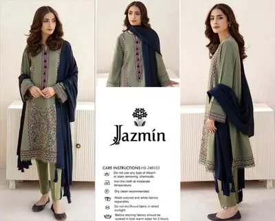 3 Pcs Women's Unstitched Embroidered Suit BRAND JAZMIN thumbnail 3