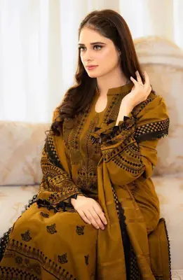 3 Pcs Women's Unstitched Embroidered Suit brand libaas