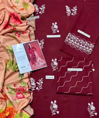 3 Pcs Women's Unstitched Embroidered Suit thumbnail 3
