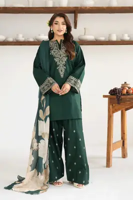 3 Pcs Women's Unstitched Sequins Embroidered Suit