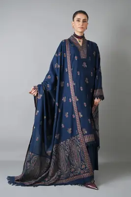 3 Pcs Women's Unstitched Embroidered Suit(HB)