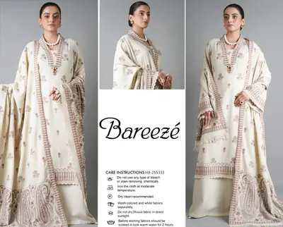 3 Pcs Women's Unstitched Embroidered Suit(HB)